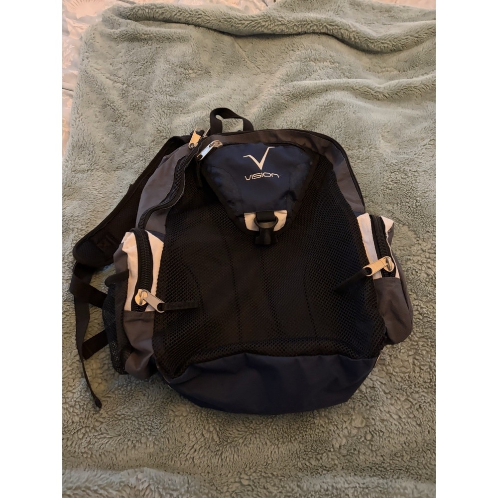 Vision Street Wear Backpack Navy Blue Grey Canvas Skate School Bag Mesh Pocket